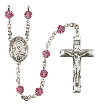 Sterling Silver 6mm Austrian Crystal Our Lady of Perpetual Help Rosary in Rose