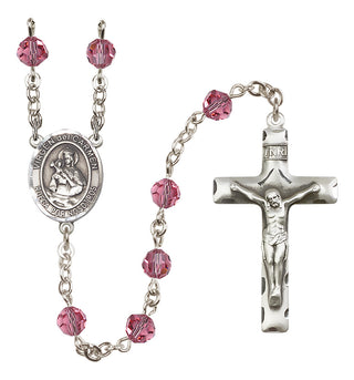 Sterling Silver 6mm Austrian Crystal Virgen del Carmen Rosary in Rose
