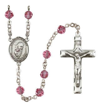 Sterling Silver 6mm Austrian Crystal Blessed Trinity Rosary in Rose
