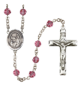Sterling Silver 6mm Austrian Crystal Virgen del Lourdes Rosary in Rose
