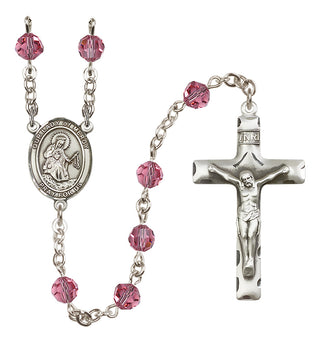 Sterling Silver 6mm Austrian Crystal Our Lady of Mercy Rosary in Rose