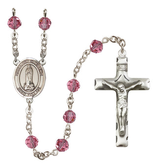 Sterling Silver 6mm Austrian Crystal Our Lady of Kibeho Rosary in Rose