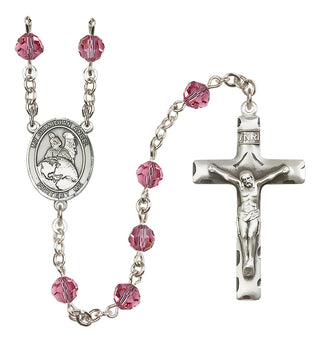 Sterling Silver 6mm Austrian Crystal Guardian Angel Protector Rosary in Rose