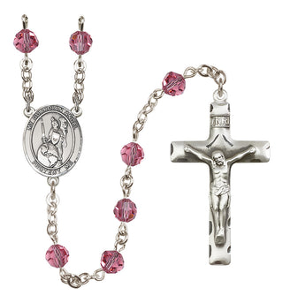 Sterling Silver 6mm Austrian Crystal Guardian Angel of the World Rosary in Rose