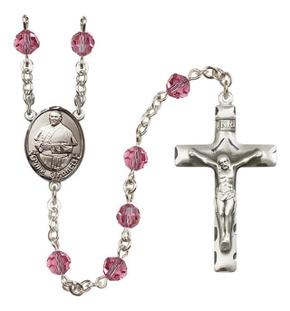 Sterling Silver 6mm Austrian Crystal Pope Francis Rosary in Rose