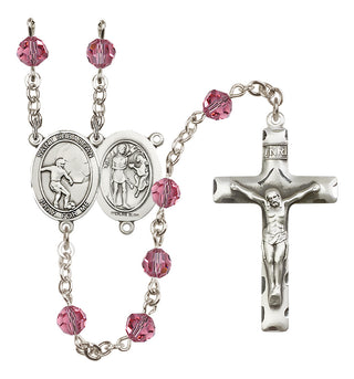 Sterling Silver 6mm Austrian Crystal Saint Sebastian / Soccer Rosary in Rose