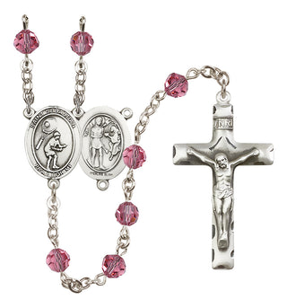 Sterling Silver 6mm Austrian Crystal Saint Sebastian / Tennis Rosary in Rose