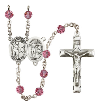 Sterling Silver 6mm Austrian Crystal Saint Sebastian / Golf Rosary in Rose
