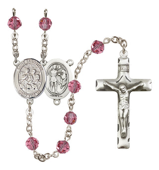 Sterling Silver 6mm Austrian Crystal Saint Sebastian / Choir Rosary in Rose