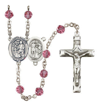 Sterling Silver 6mm Austrian Crystal Saint Sebastian/Karate Rosary in Rose