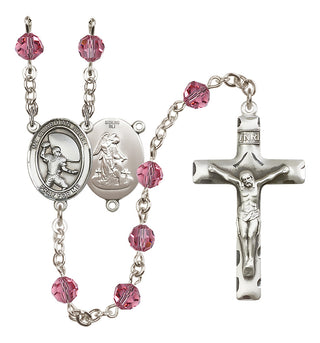 Sterling Silver 6mm Austrian Crystal Guardian Angel/Football Rosary in Rose
