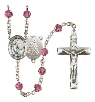 Sterling Silver 6mm Austrian Crystal Guardian Angel/Soccer Rosary in Rose