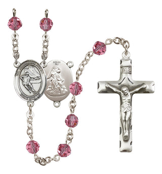 Sterling Silver 6mm Austrian Crystal Guardian Angel/Hockey Rosary in Rose
