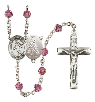Sterling Silver 6mm Austrian Crystal Guardian Angel/Track&Field-Women Rosary in Rose
