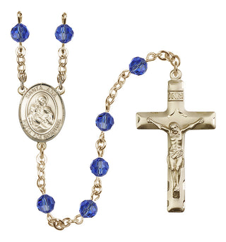 14 Karat Gold-Filled 6mm Austrian Crystal Santa Ana Rosary in Sapphire