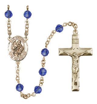 14 Karat Gold-Filled 6mm Austrian Crystal San Antonio Rosary in Sapphire