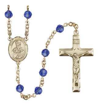 14 Karat Gold-Filled 6mm Austrian Crystal Saint Alexander Sauli Rosary in Sapphire