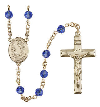 14 Karat Gold-Filled 6mm Austrian Crystal Saint Cecilia Rosary in Sapphire