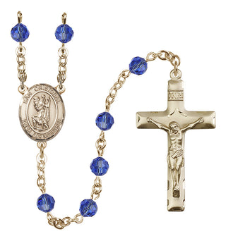 14 Karat Gold-Filled 6mm Austrian Crystal San Cristobal Rosary in Sapphire