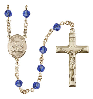 14 Karat Gold-Filled 6mm Austrian Crystal Saint Joshua Rosary in Sapphire