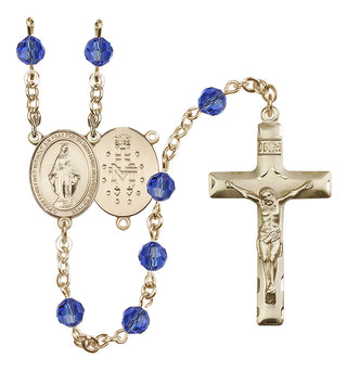14 Karat Gold-Filled 6mm Austrian Crystal Miraculous Rosary in Sapphire