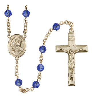14 Karat Gold-Filled 6mm Austrian Crystal Saint Raymond Nonnatus Rosary in Sapphire