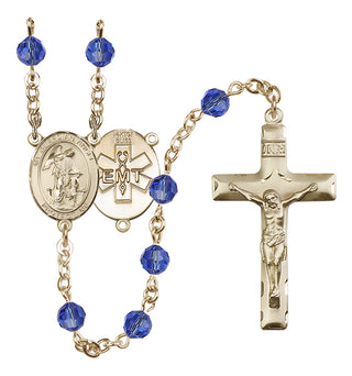 14 Karat Gold-Filled 6mm Austrian Crystal Guardian Angel / EMT Rosary in Sapphire