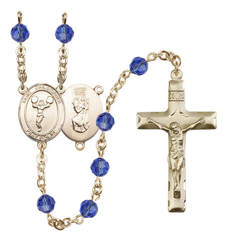 14 Karat Gold-Filled 6mm Austrian Crystal Saint Christopher/Cheerleading Rosary in Sapphire