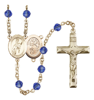 14 Karat Gold-Filled 6mm Austrian Crystal Saint Sebastian / Rodeo Rosary in Sapphire