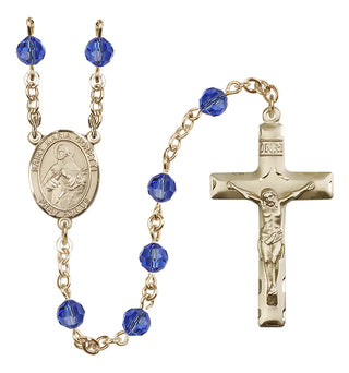 14 Karat Gold-Filled 6mm Austrian Crystal Saint Maria Goretti Rosary in Sapphire