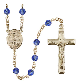 14 Karat Gold-Filled 6mm Austrian Crystal Saint Germaine Cousin Rosary in Sapphire