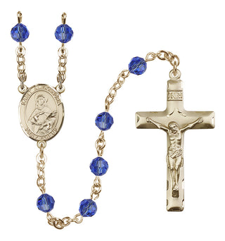 14 Karat Gold-Filled 6mm Austrian Crystal Saint Alexandra Rosary in Sapphire