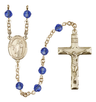 14 Karat Gold-Filled 6mm Austrian Crystal Saint Joseph the Worker Rosary in Sapphire