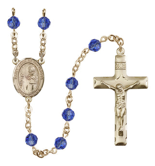 14 Karat Gold-Filled 6mm Austrian Crystal Saint John of the Cross Rosary in Sapphire