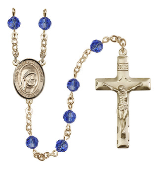 14 Karat Gold-Filled 6mm Austrian Crystal Saint Teresa of Calcutta Rosary in Sapphire