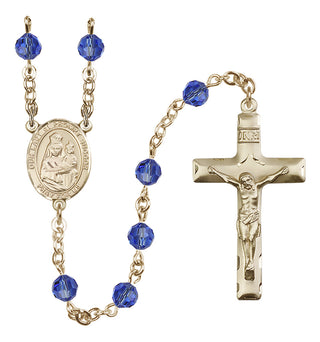 14 Karat Gold-Filled 6mm Austrian Crystal Our Lady of Prompt Succor Rosary in Sapphire