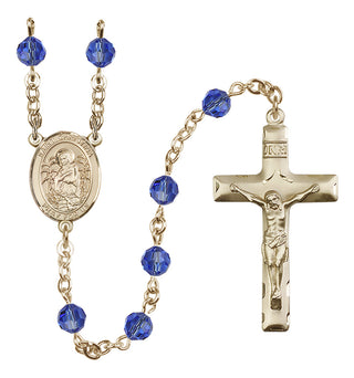 14 Karat Gold-Filled 6mm Austrian Crystal Saint Christina the Astonishing Rosary in Sapphire