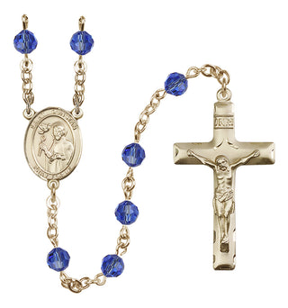 14 Karat Gold-Filled 6mm Austrian Crystal Saint Dunstan Rosary in Sapphire