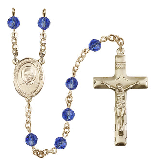 14 Karat Gold-Filled 6mm Austrian Crystal Saint Josemaria Escriva Rosary in Sapphire