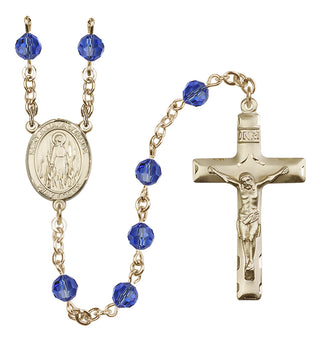 14 Karat Gold-Filled 6mm Austrian Crystal Saint Juliana of Cumae Rosary in Sapphire