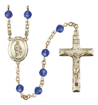 14 Karat Gold-Filled 6mm Austrian Crystal Saint Anne Rosary in Sapphire
