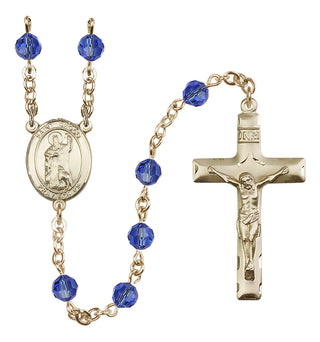 14 Karat Gold-Filled 6mm Austrian Crystal Saint Drogo Rosary in Sapphire