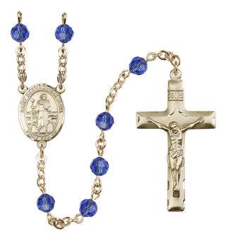 14 Karat Gold-Filled 6mm Austrian Crystal Saint Bernadine of Sienna Rosary in Sapphire