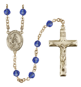 14 Karat Gold-Filled 6mm Austrian Crystal Our Lady of Assumption Rosary in Sapphire
