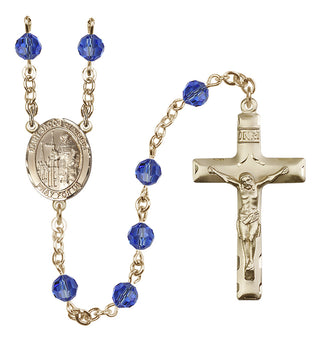 14 Karat Gold-Filled 6mm Austrian Crystal Saint Jacob of Nisibis Rosary in Sapphire