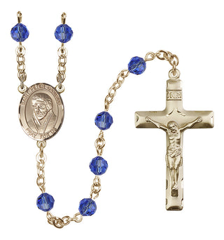 14 Karat Gold-Filled 6mm Austrian Crystal Saint Peter Canisius Rosary in Sapphire
