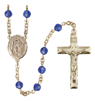 14 Karat Gold-Filled 6mm Austrian Crystal Saint Paul the Hermit Rosary in Sapphire