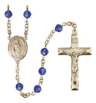 14 Karat Gold-Filled 6mm Austrian Crystal Saint Nathanael Rosary in Sapphire