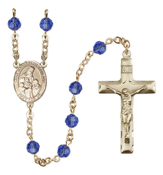 14 Karat Gold-Filled 6mm Austrian Crystal Saint Margaret of Scotland Rosary in Sapphire