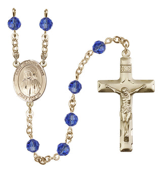 14 Karat Gold-Filled 6mm Austrian Crystal Saint Jeanne Jugan Rosary in Sapphire